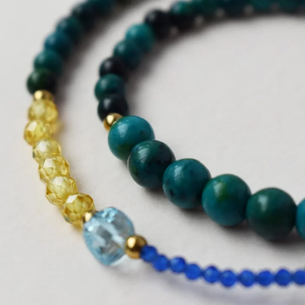 Colorful multi stone bead necklace short, unusual tiny gemstone crystal choker